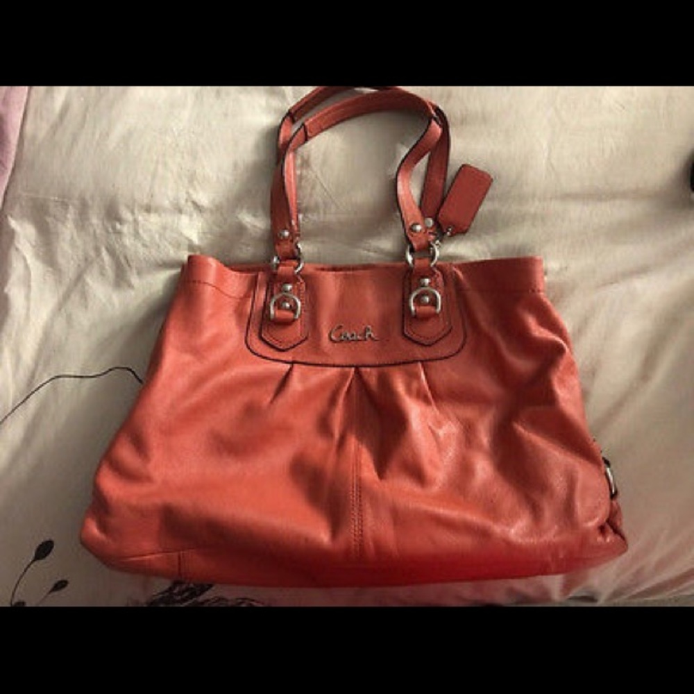 Authentic Coach 'Ashley' Leather Purse-coral